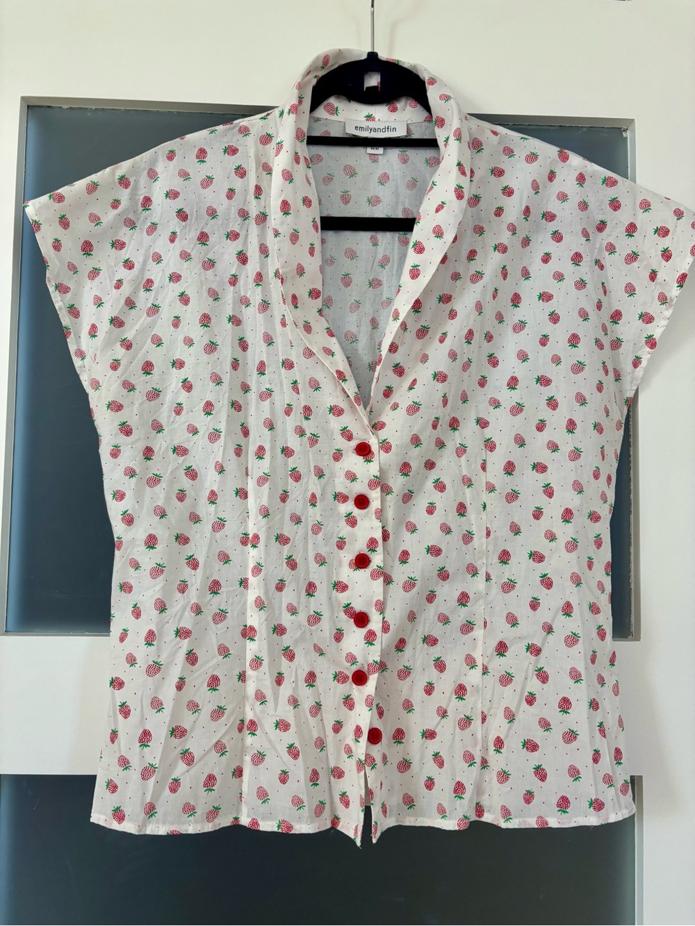 Emily and Fin Strawberry Print Button-Front Top